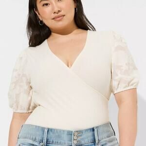 Torrid NEW Super Soft Top Womens 2X Fitted Ribbed V-Neck Novelty Sleeve Surplice